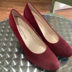 GASTON LUCIOLI RED/BERGUNDY SUEDE PUMPS PUMP HEELS